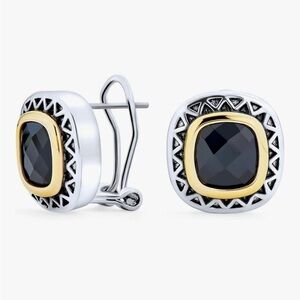 Mixed Metal Onyx CZ Earrings